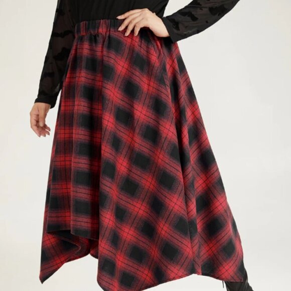 BloomChic Cotton Plaid Pocket Hanky Hem Woven Skirt L us 12 - Picture 4 of 5